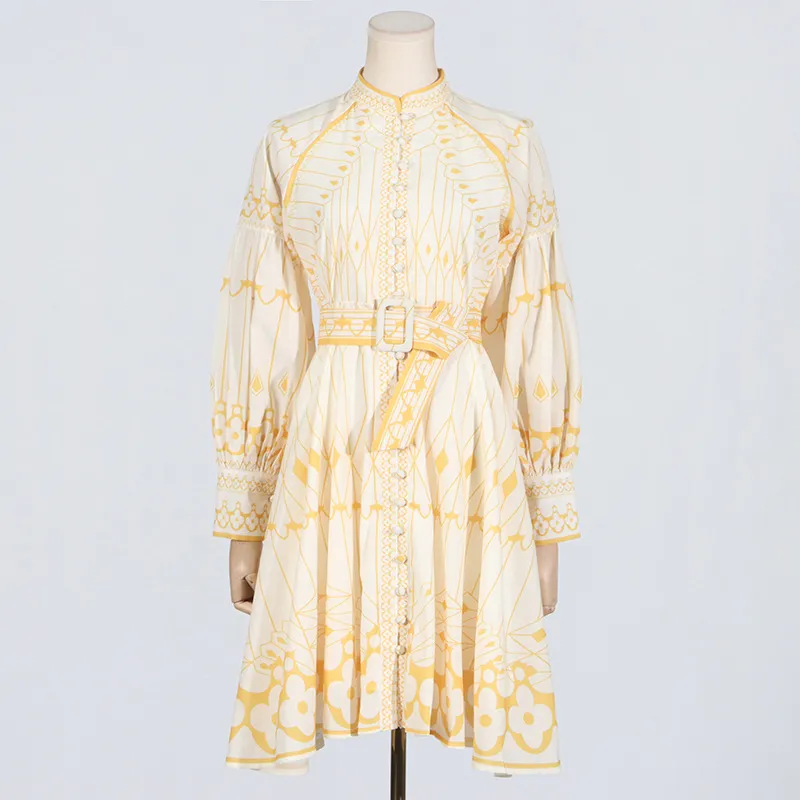 416 XL 2024 Milan Runway Dress SPring Summer Long Sleeve White Yellow Womens Dress Fashion High Quality boka