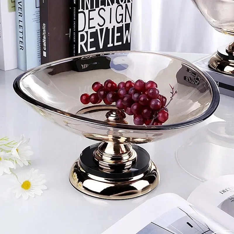 Pratos tigela de frutas europeias de alta grau de vidro display placa de mesa criativa lanche lanche doméstico de luxo decorativo de luxo