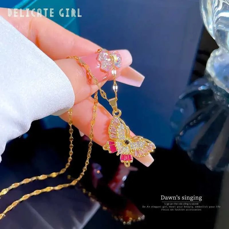 Collane in acciaio inossidabile elegante collana con ciondolo a farfalla con catena in strass per donna girocollo in cristallo scintillante_voghion.com