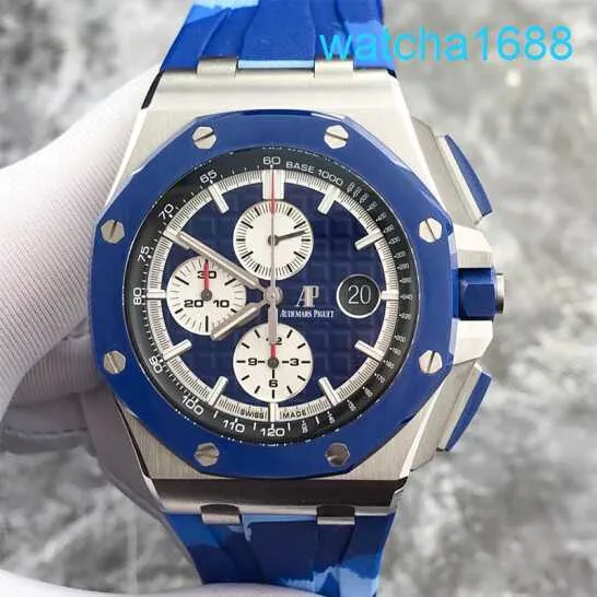 AP hareket bileği saat Royal Oak Offshore Serisi 26400SO Mavi Seramik Çember Mavi Yüzlü Beyaz Zamanlama Disk Tarihi Otomatik Mekanik Saat