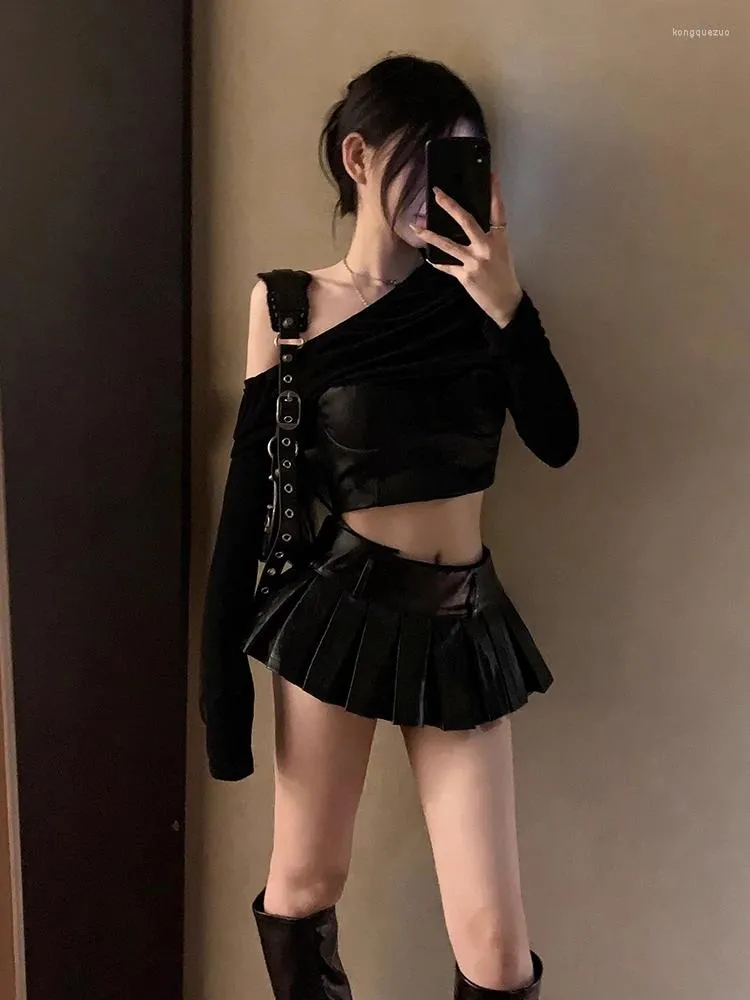 Steampunk Leather Mini Skirt for Women, High-Rise A-Line