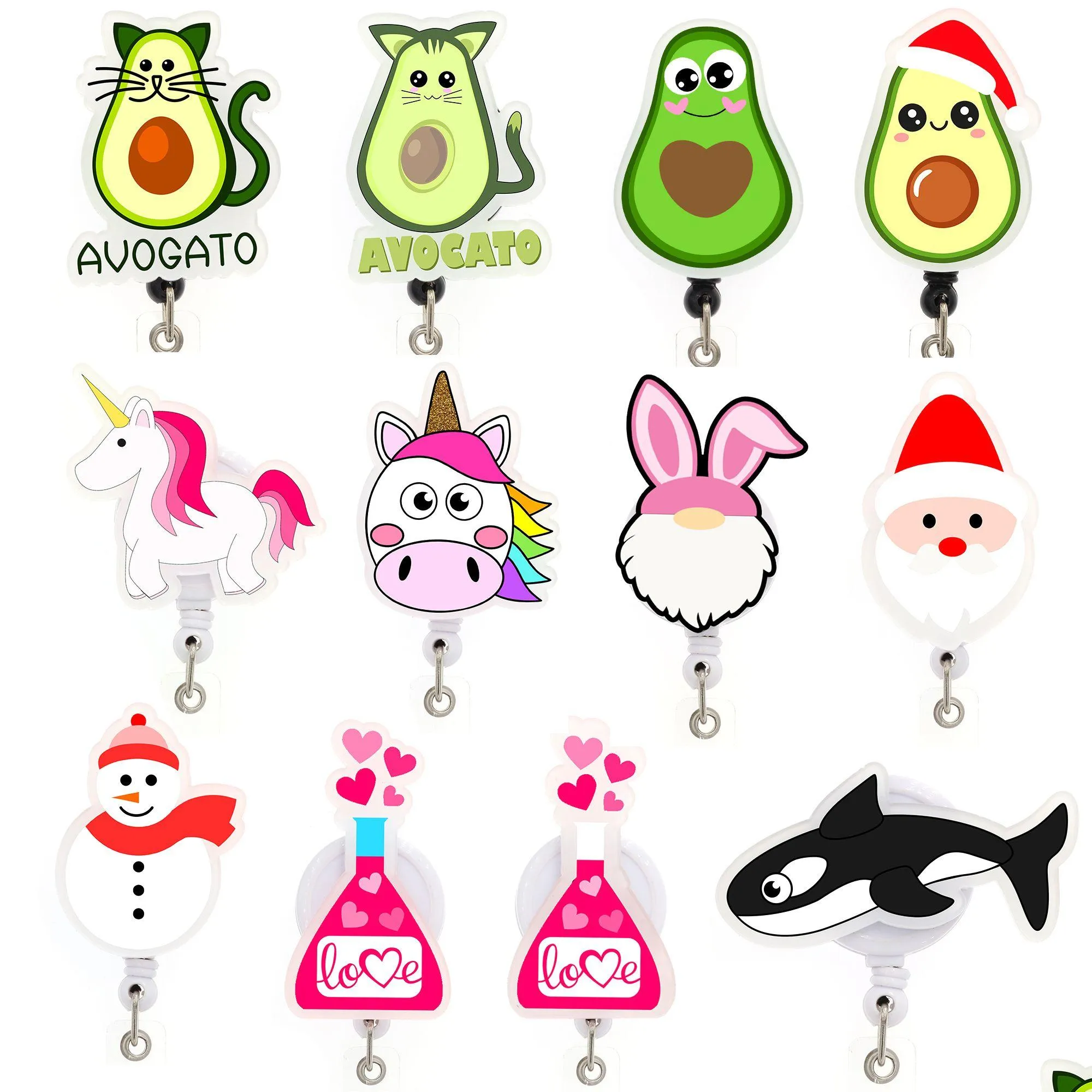 Andere woningdecor 10 PCS/Lot Mix Style Cute Avocado Santa Claus Acryl Plastic Holiday Badge Reel voor verpleegkundige dokter werkaccessoires Ho Dh7ig