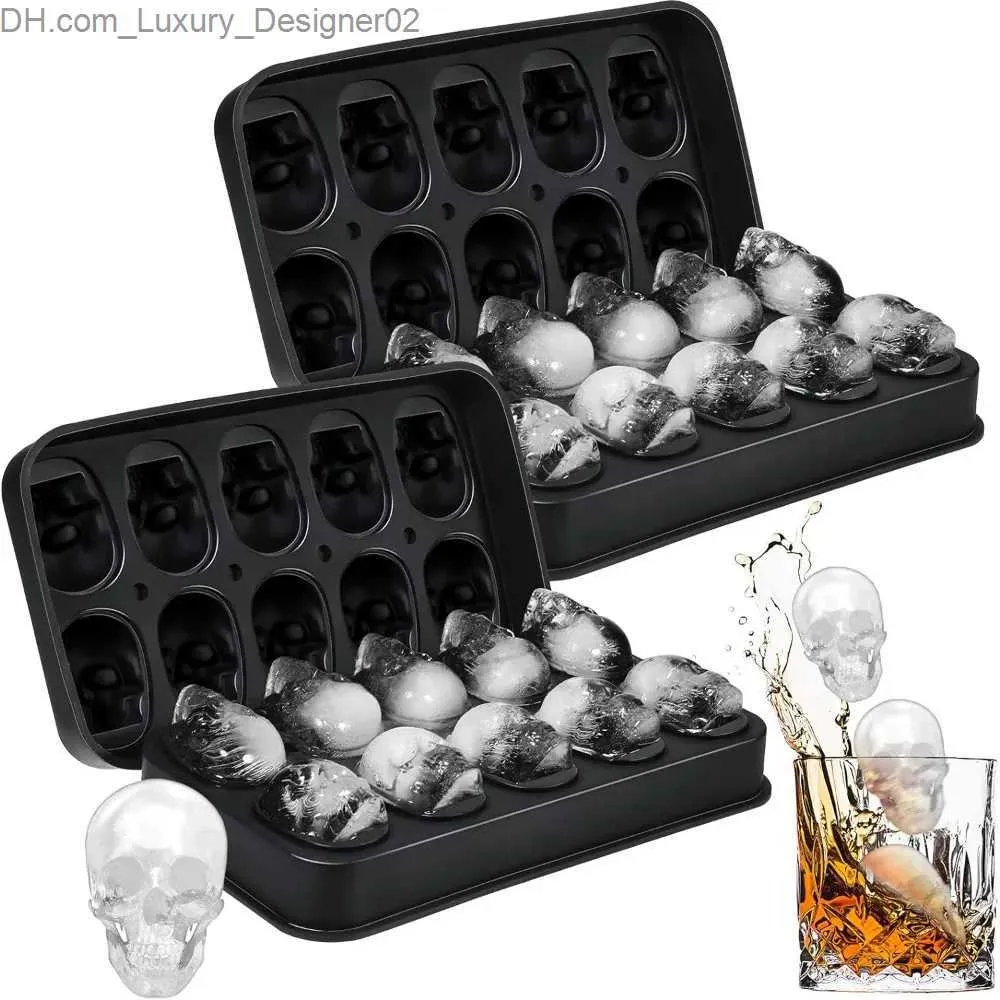 Outils de crème glacée 2 pièces / ensemble de bloc de glace du crâne Moule de silicone Skull Bloc de glace Faire du moule Flexible Bloc de glace Skull Plateau whisky rôti Chocolate Candy Resin Q240425