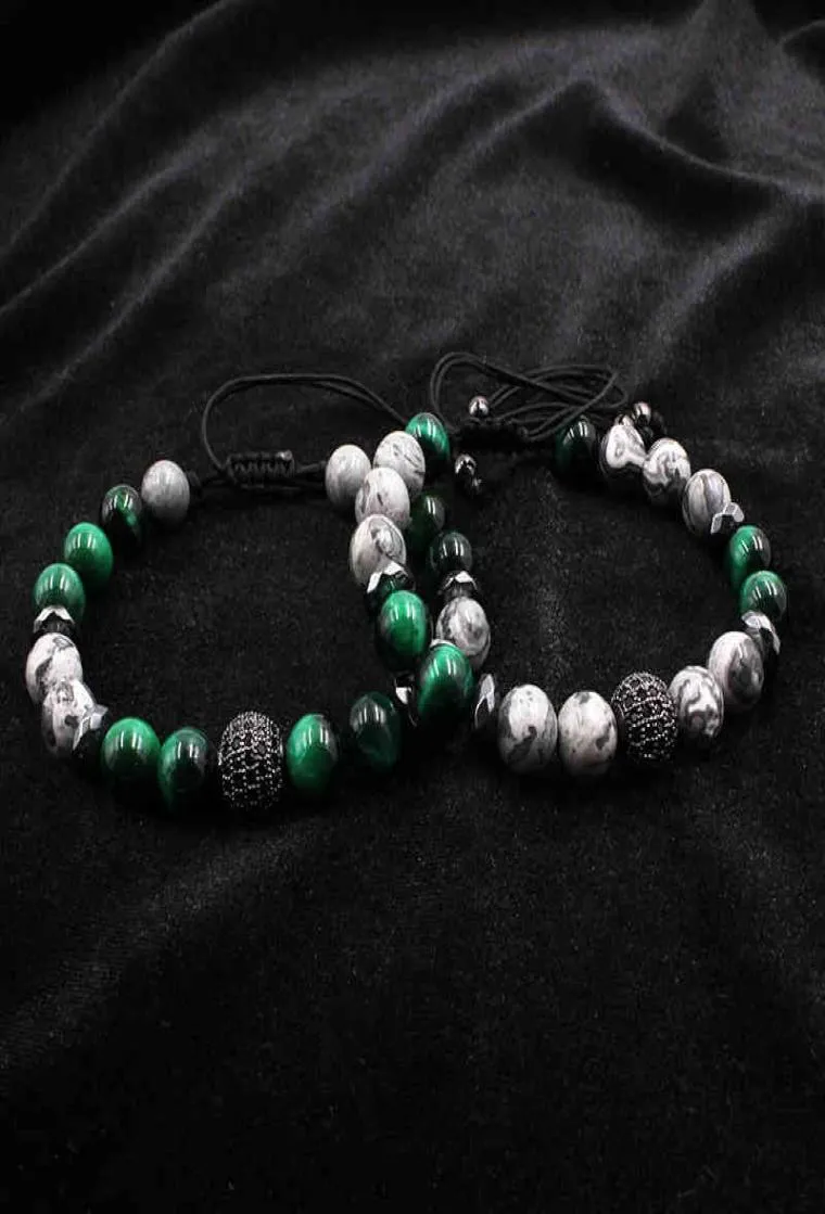 Map gris gris Stone Stands Pave Charms Bracelet for Men Bijoux Green Tiger Eye Bouddha Gift Valentine039s Holiday4473462