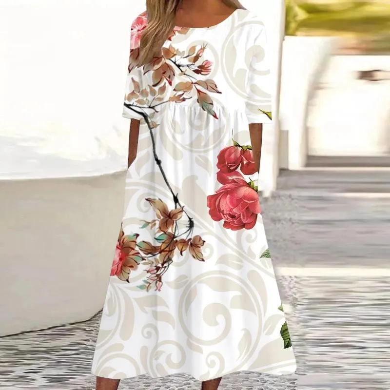 Casual Dresses For Women 2024 Wedding Guest F Boho Dress Short Sleeve O Neck Pocket Vestidos Elegantes Feminino