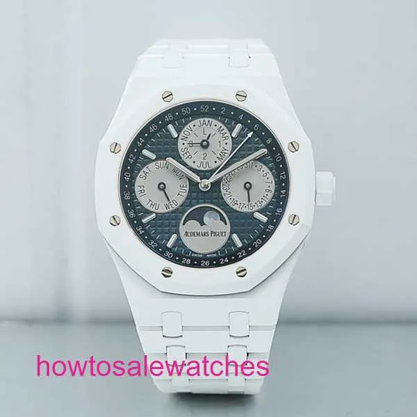 Luxury AP Wrist Watch Royal Oak Series Box Certificat 41mm Automatic Mecanic Mens White Ceramic Calendar Watch 26579CB