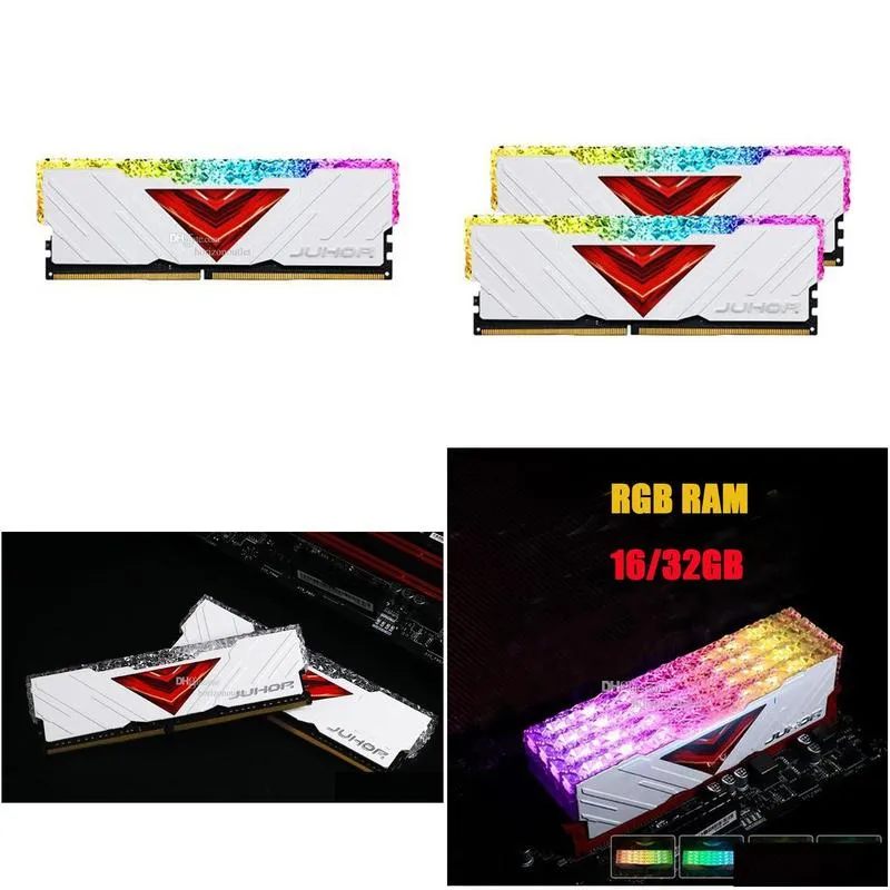 Rams Juhor RGB Memory RAM DDR4 16G 8GX2 32G 16GX2 3600MHz 3200MHZ SKTROP SMARTIONS UDIMM 1333 DIMM Stand LED LED لجهاز الكمبيوتر المحمول AMD inte ote ote ote