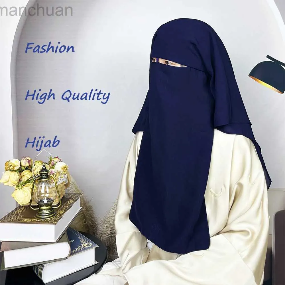 Hijabs Hijab do Oriente Médio Muslim Double Cayer Composite Chiffon Mesh Máscara Face Máscara Véu da Moda das Mulheres D240425
