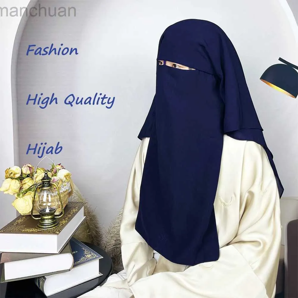 Hijabs Mellanöstern hijab muslimsk dubbel lager komposit chiffong mesh ansiktsmask remmar kvinnor mode slöja d240425