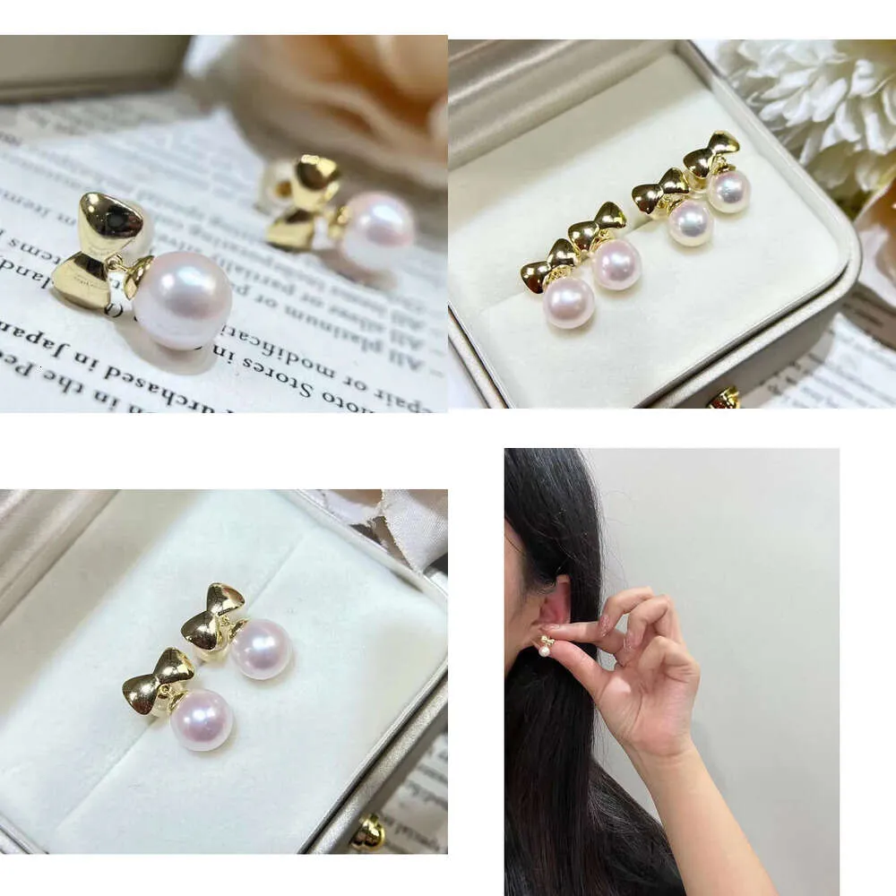 2209106 Diamondbox -Jewelry Earrings Ear Studs PEARL Sterling Sier Bow Knot Ribbon Akoya 7-8 Mm Round Pendant Charm Gift Idea Girl Gold Plated Original Quality