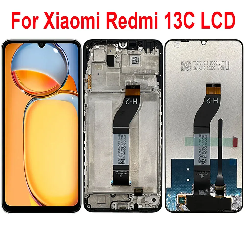 Skärmar 6.74 '' För Xiaomi Redmi 13C LCD Displayskärm Pekpanel Digitizer Bytesdelar för Xiaomi Redmi 13C -skärm med ram