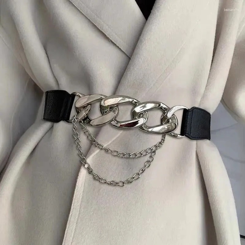Belts Multilayer Chain Women Belt Elastic Stretch Gold Sliver Metal Buckle Waist Straps Fashion Wild Coat Dress PU Leather Waistband