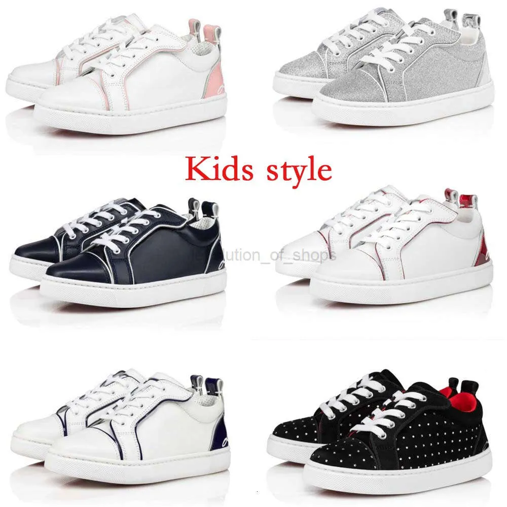 Luxury Designer Kids Shoes Funnyo Red Sneaker Leather Sneaker Low Top Flats Fun Calf Leather Girls and Boys Fashion Trainers Outdoor Walking With Box EU25-35