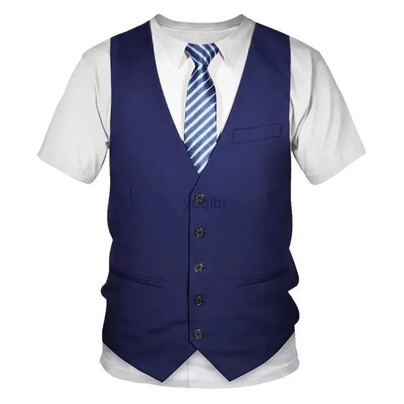 Camisetas para hombres Hombres Funny Fait Fake Tuxedo TIPE 3D Camiseta impresa Fashion Fashion Hip Hop Calleral de manga corta Vestido falso Vest o Neck Topl2425