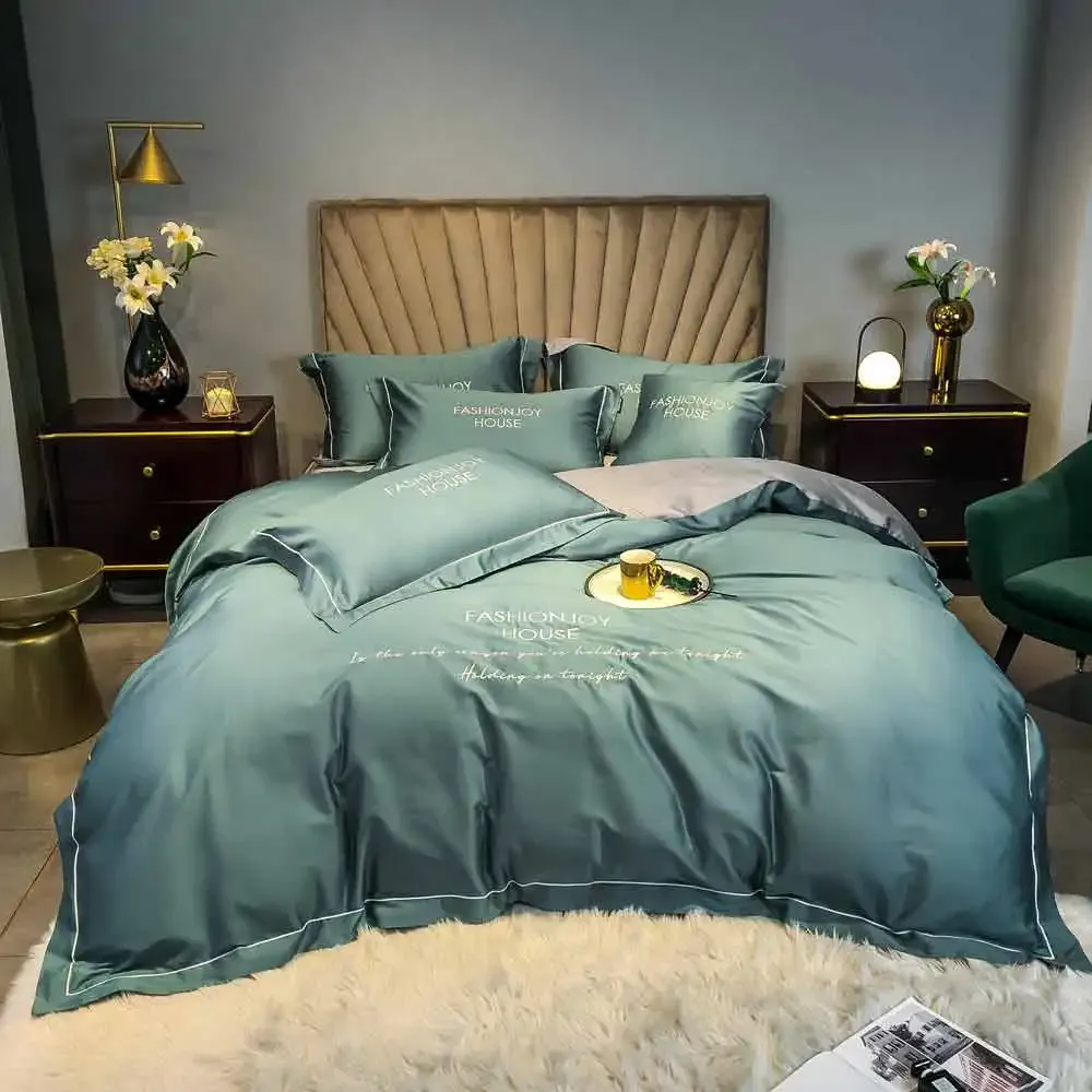 Zestawy 2022 NOWOŚĆ czterosektowa moda bawełna bawełniana podwójna domowa arkusz łóżka kołdra okładka splatanie pościel jasnozielony kolor