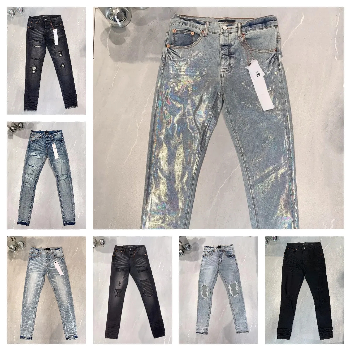 Jeans en jean violet jeans de créateurs pour hommes jeans pantalon fleur man hands pantalon déchiré hip hop baille de mode noire pantalons slim slim pantalones skinny trant