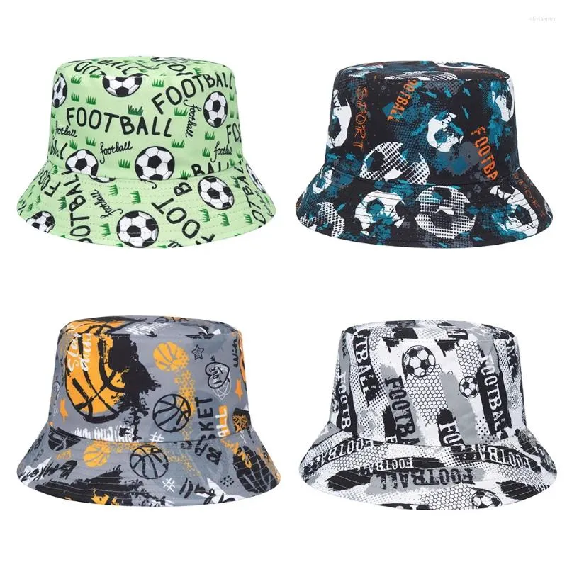 Berets Football Printed Bucket Hat For Men Women Summer Sunscreen Panama World Cup Game Fashion Fisherman Cap Foldable Sun