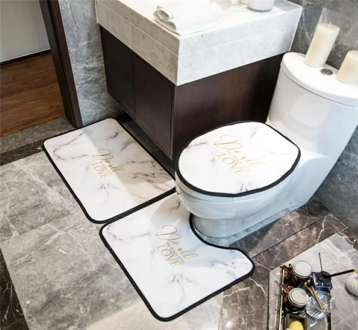 Squisito tappetino in marmo set da bagno set oro set di servizi igienici moderni accessori per bagno a secco rapido pavimento mat3969841