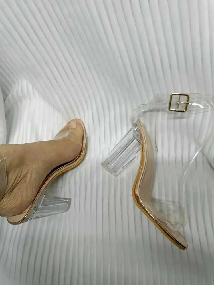 Dress Shoes Women Sandals Design Perspext High Heels Square Toe PVC Transparent champagne Jelly Summer Party Wedding H240425