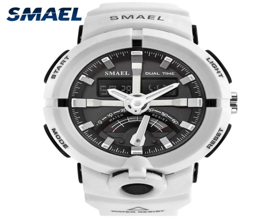 2017 New Electronics Watch Smael Brand Men039sデジタルスポーツウォッチマレスクロックデュアルディスプレイ防水ダイブダイブホワイトレロジオ16371788205