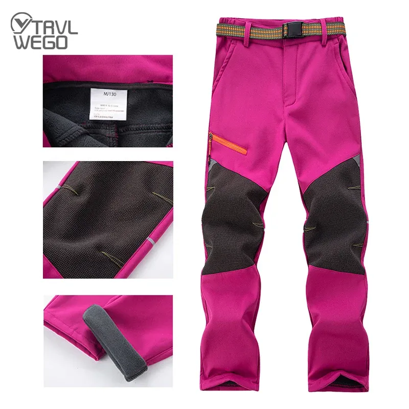 Spodnie Trvlhego Child Winter Turining Spodnie kemping wodoodporne wiatroodporne polarowe polarowe ciepłe miękkie trekkingowe spodnie narciarskie spodnie