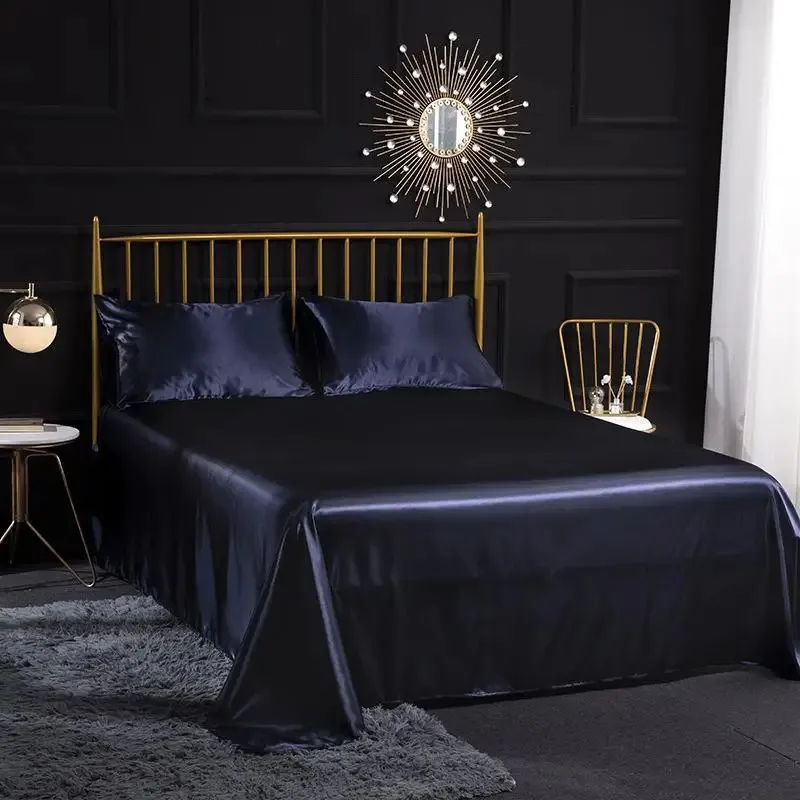 Hochwertige Bettwäsche -Set Luxus Kingsize -Bettblatt Elastische schwarze Satin -Kissenbezug Bettwäsche ausgestattetes Bettblatt Textil für Zuhause 240410