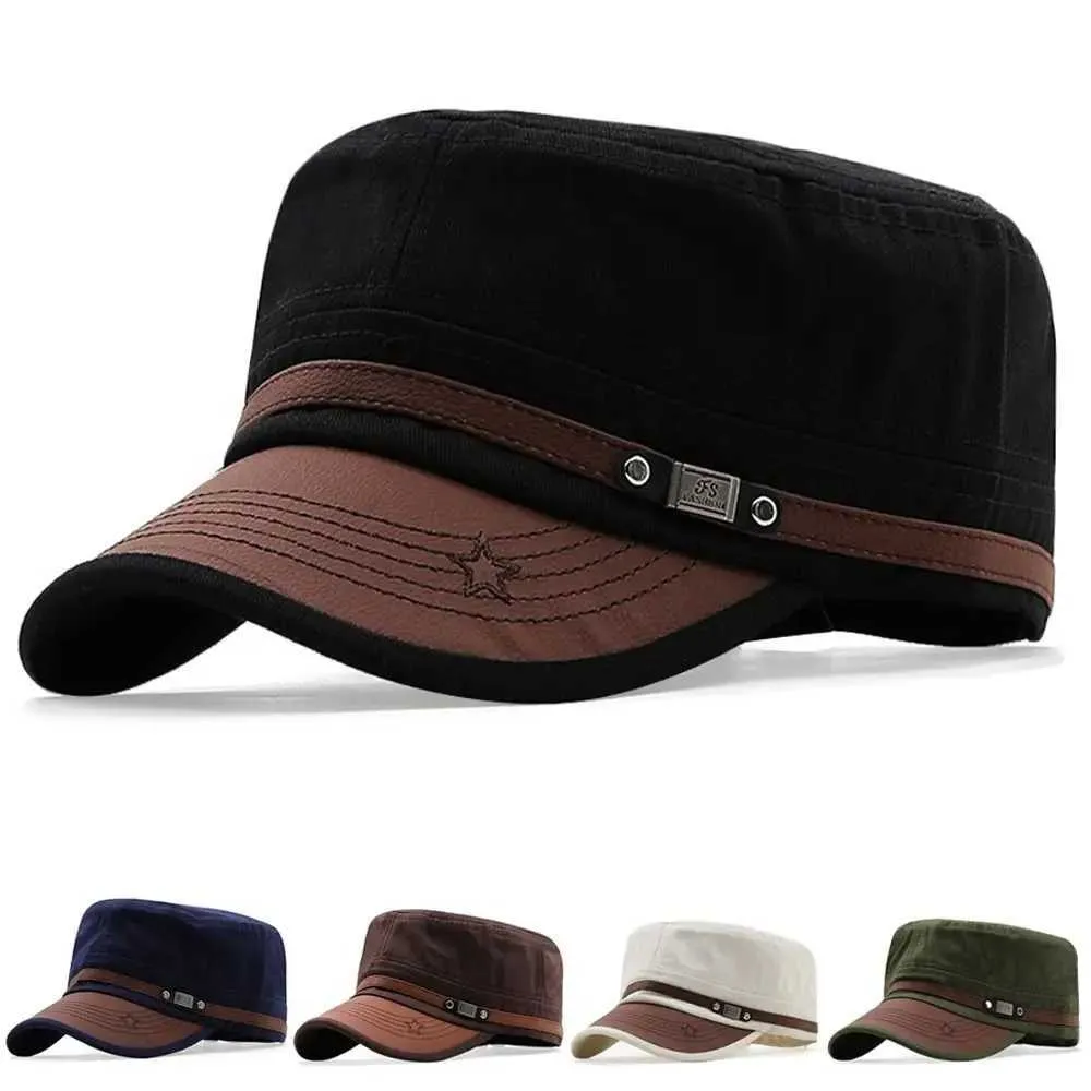 Boll Caps män unisex armé hatt baseball cap bomull kadett hatt militär andningsskamp fiskflat justerbar mössa j240425