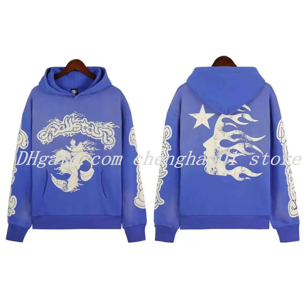 Rock Hip Hop Street Hoodies Conjunto de chamas lavadas letra de chama com capuz Homens Mulheres Hell Star Sweatshirts Capuz de trajes de trajes