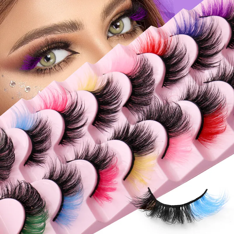 8Pair Colored False Eyelashes Europe and America Spot Wholesale Multilayer Thick High Imitation Mink Hair Eyelashes