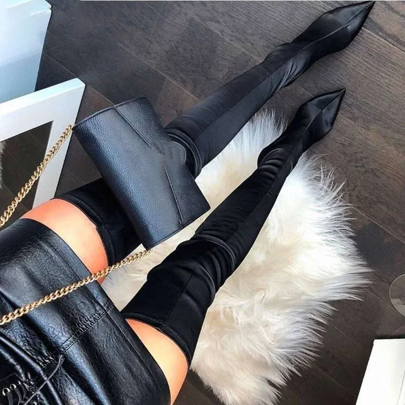 Buty 2021 Udka wysokie buty nad kolanami Elastyczne buty Kobiety Botas Mujer Sexy Knee High Heels Buty Nowa jesień zima