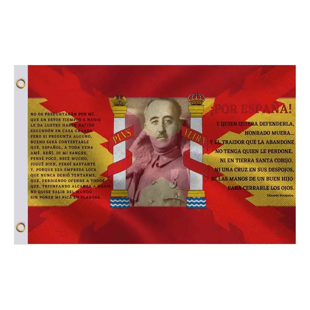 Akcesoria Hiszpania Flaga z krzyżem Burgundii i wierszem z hymnu armii hiszpańskiej Tercios Franco Hiszpania 3x5ft 90x150 cm