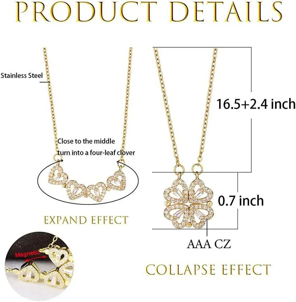 Collane in acciaio inossidabile 316L con ciondolo magnetico per donna, girocollo a forma di cuore, collana aperta con cristalli_voghion.com