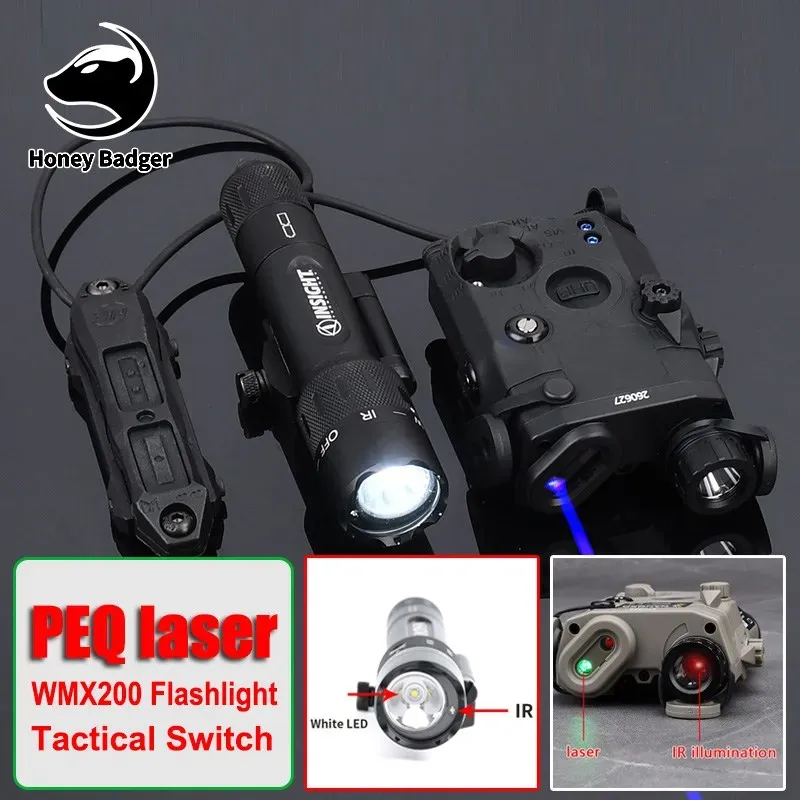 Światła PEQ15 WADSN PEQ15 Czerwony zielony niebieski wskaźnik laserowy Oryginalny znak WMX200 LASHLIGHT TAKLAKTAL Switch Airsoft Accessorie PicatinnyRail