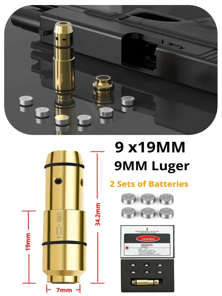 Optica 9mm 380ACP Training Laser Cartridge 9x19 9mm Luger 38SPL 40SW 45ACP Dry Fire Training Bullet Laser Collimator