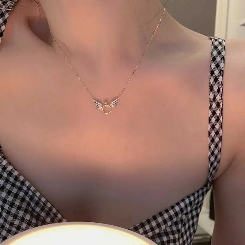Pendant Necklaces Fashion Angel Lovely Necklace Simple and Small Wings Advertisement Ring Collar Chain Girl Gift_voghion.com