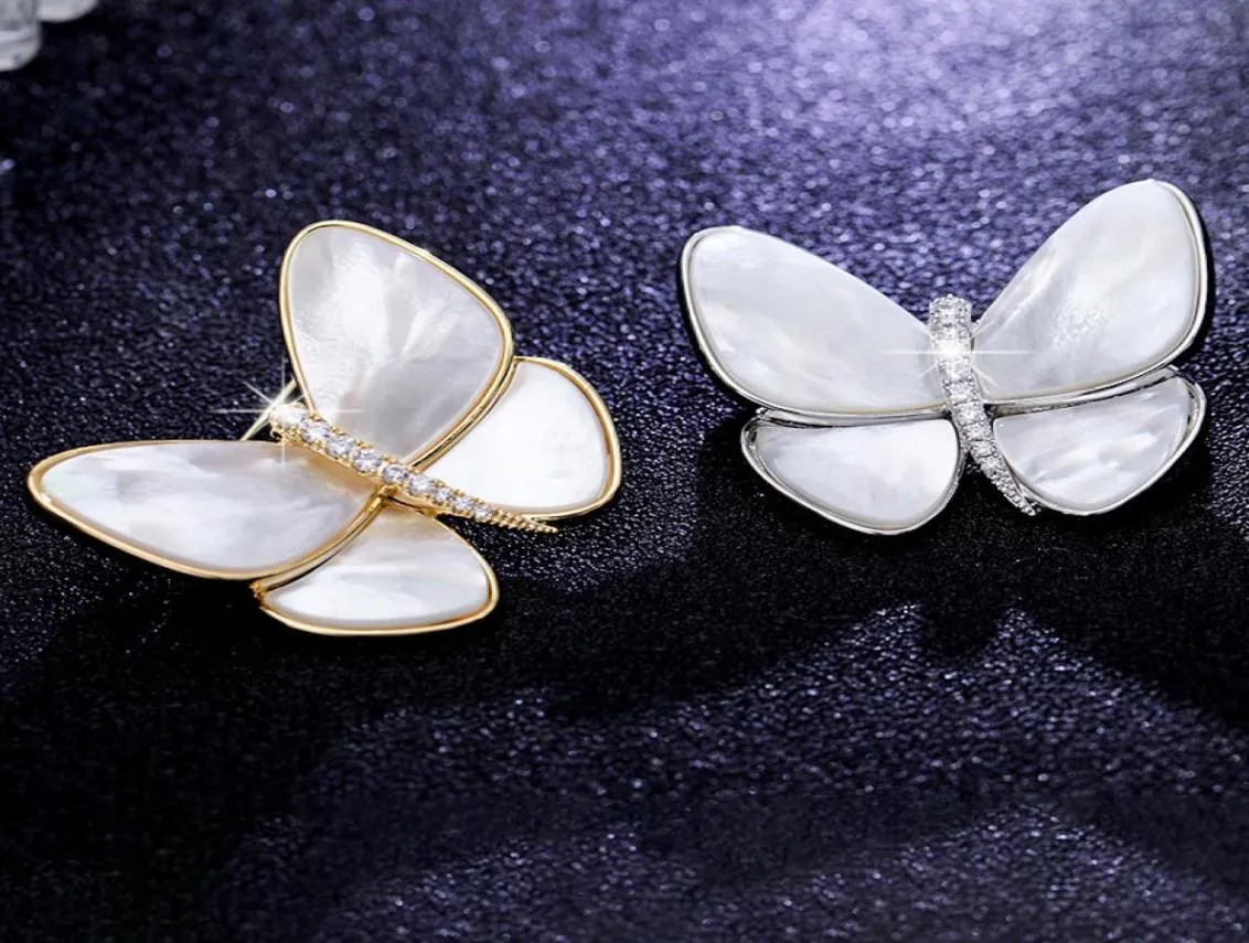 Luxury Design Women Style Natural Shell Brooches Silver Pin Butterfly Shape Breastpin for Gift3178759