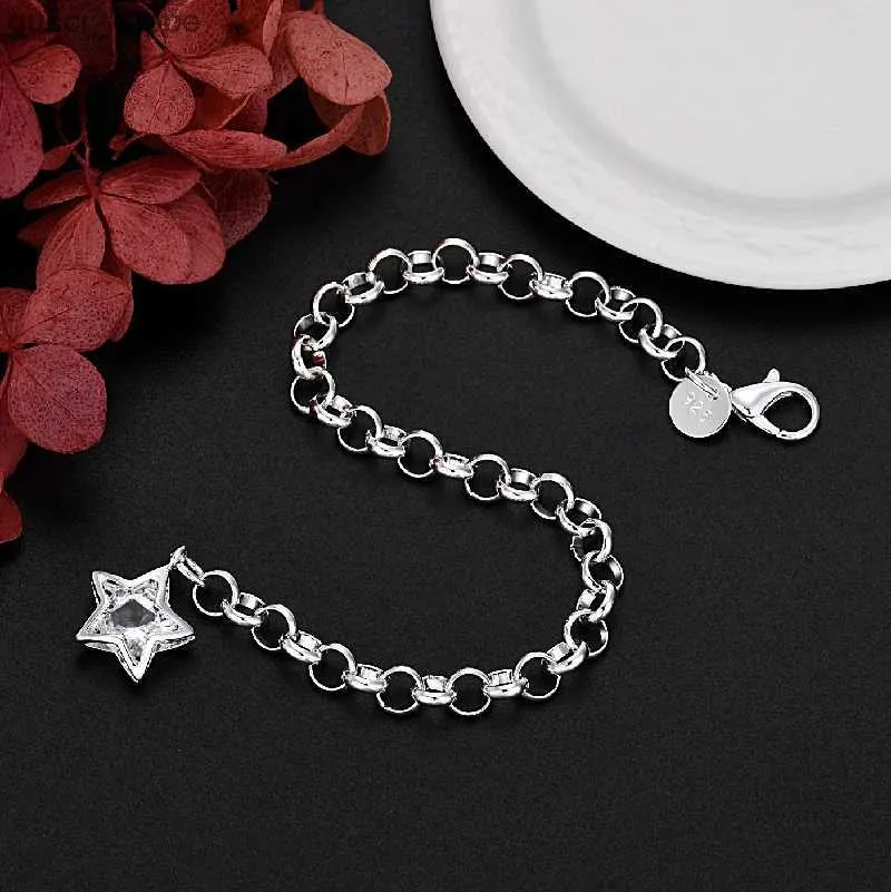 Keten Fijn 925 Sterling Silver Bracelet Crystal Star Chain For Women Luxury Fashion Party Bruiloft Sieraden Liefhebbers Gift Charms