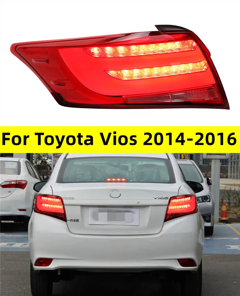 Bilstyling för Toyota Vios 2014-20 16 Bil bakre bakljus LED Körande ljusbromslampa Auto Tändmontering