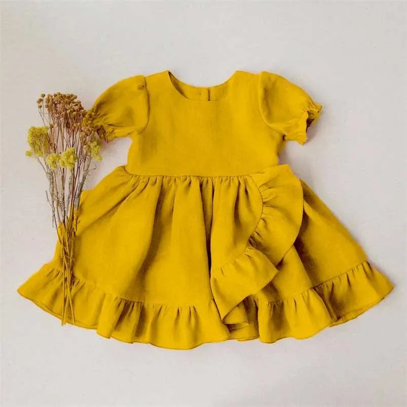 Girl's Dresses Toddler Girls Linen Dress Baby Girls Ruffles Princess Dress Kids Party Dresses Infant Girls Short Sleeve Summer Tutu Dress H240425