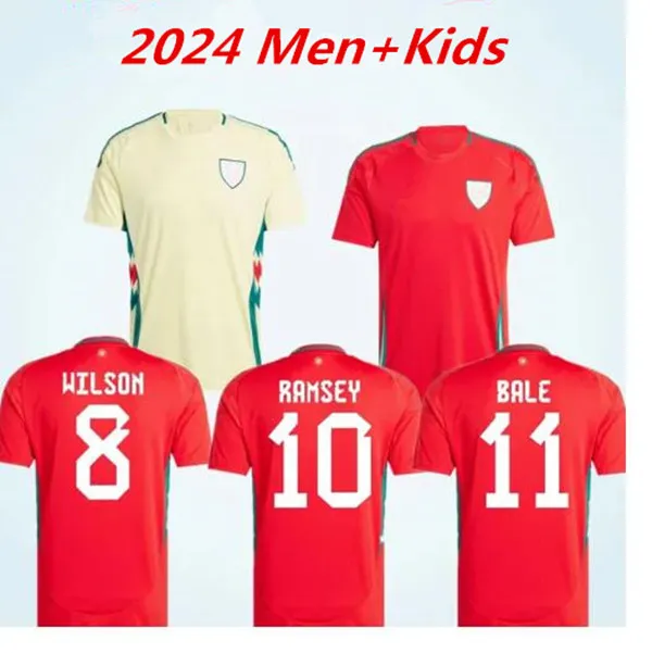 2024 2025 Jerseys de futebol do País de Gales Bale Wilson Allen Ramsey Seleção Nacional Rodon Vokes Home 24 25 Camisa de futebol Manga curta Men uniformes infantis