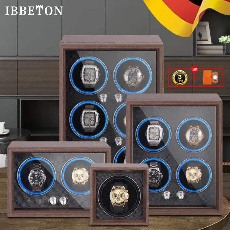 ケースIbbeton Luxury 1 2 4 6 Slots Winder Highend Watch Winder Woodens Shaker Watch Box Automatic Winder Storage Case Mabuchi Motro