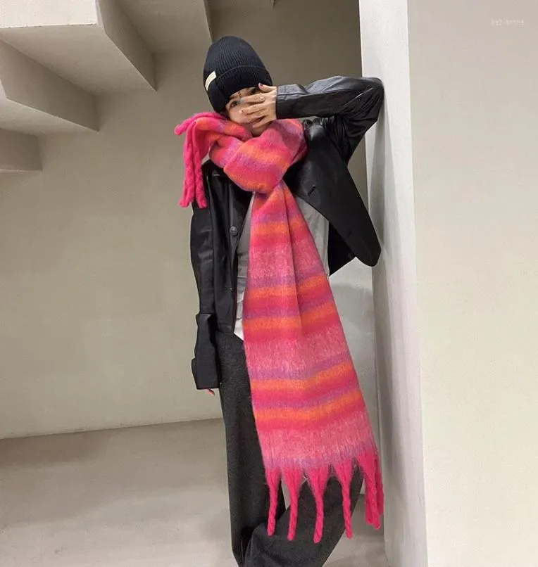 Craquins Moribty Winter Mohair Scarf Femmes Luxury Striped Coréen Version coréenne Châles Wraps Braid Tassle Warm Bufandas Pashmina 20228954496