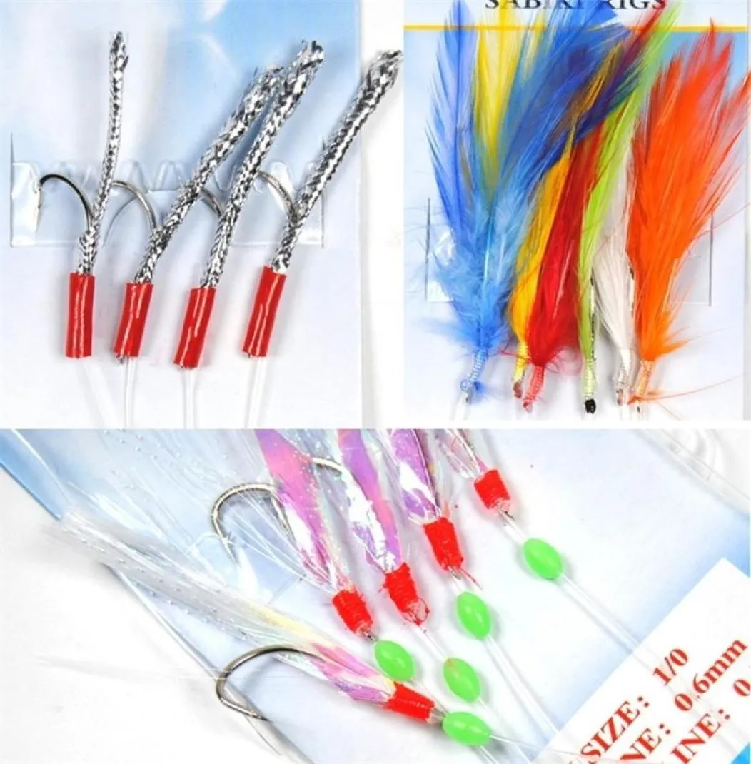 10バッグSabiki Feather Tinsel Tube Flash Rig Size 10 Assortied Bait Fish Catching Rigs Whole Retail 2010199178477