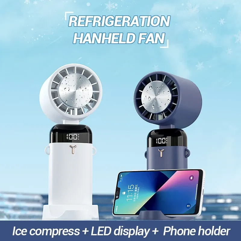 Fans Refrigeration Electric Portable Fan Pocket Folding LED Display Camping With Phone Holder Desktop Cooling Mini Handheld Fan