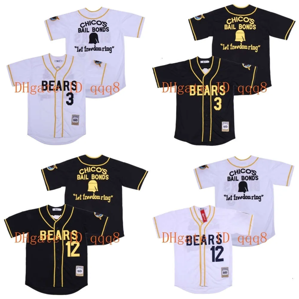 Kob Top Quality 1 Bad News Tanner Boyle Jerseys # 12 Kelly Leak White Black Cented Baseball Jersey