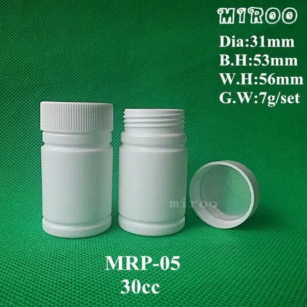 Steriliserad vit HDPE 30CC -pillerflaskor Farmaceutiska tablettbehållare 102 Set ZZ