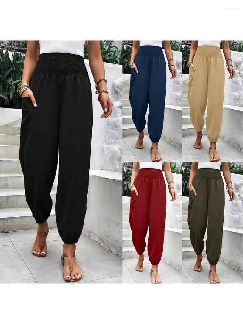 Active Pants Women's Harem Yoga Smocked talia salon plażowy wygodny trening dresowy z kieszenią