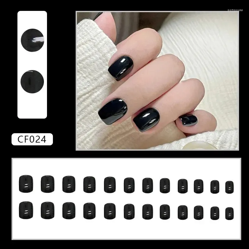 Falska naglar korta fyrkantiga enkla fasta färger svart manikyr falsk medellängd nagel bärbara avtagbara lappar