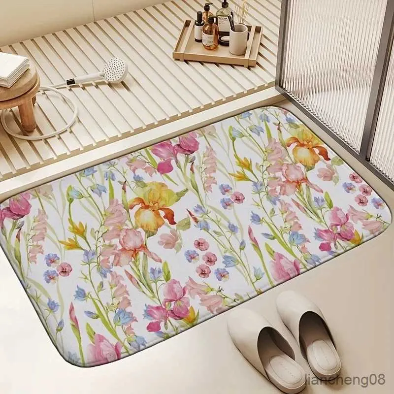 Bath Mats Floral Bath Floor Door Mat Anti-slip Kitchen Rugs Home Hallway Bedroom Welcome Entrance Carpets Washable Porch Lounge Doormat