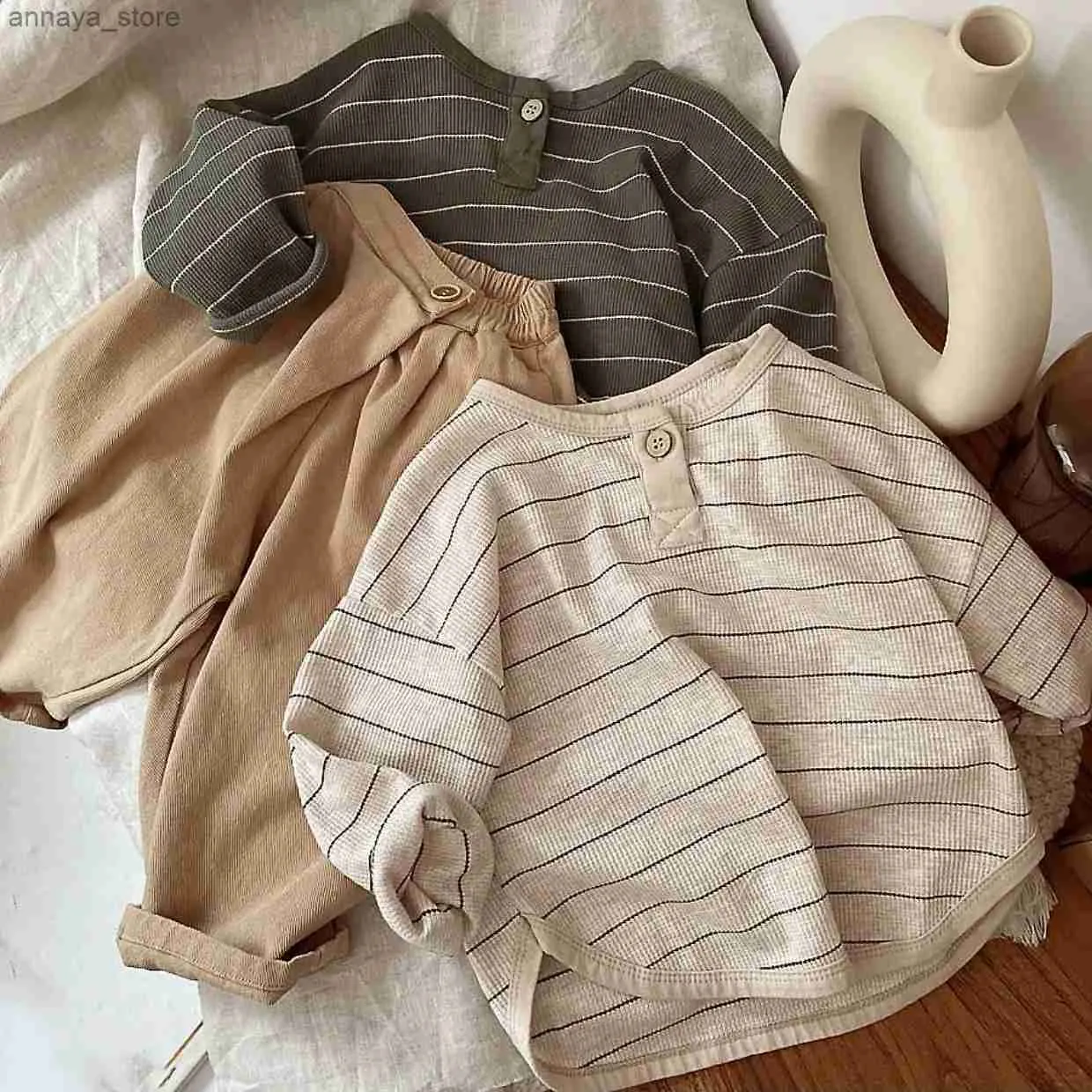 T-Shirts Mode gestreifte Druck Kinder Baby Kleidung Baumwolle Langarm T-Shirts Jungen und Mädchen Langarm Tops Herbst Baby Clothingl2404